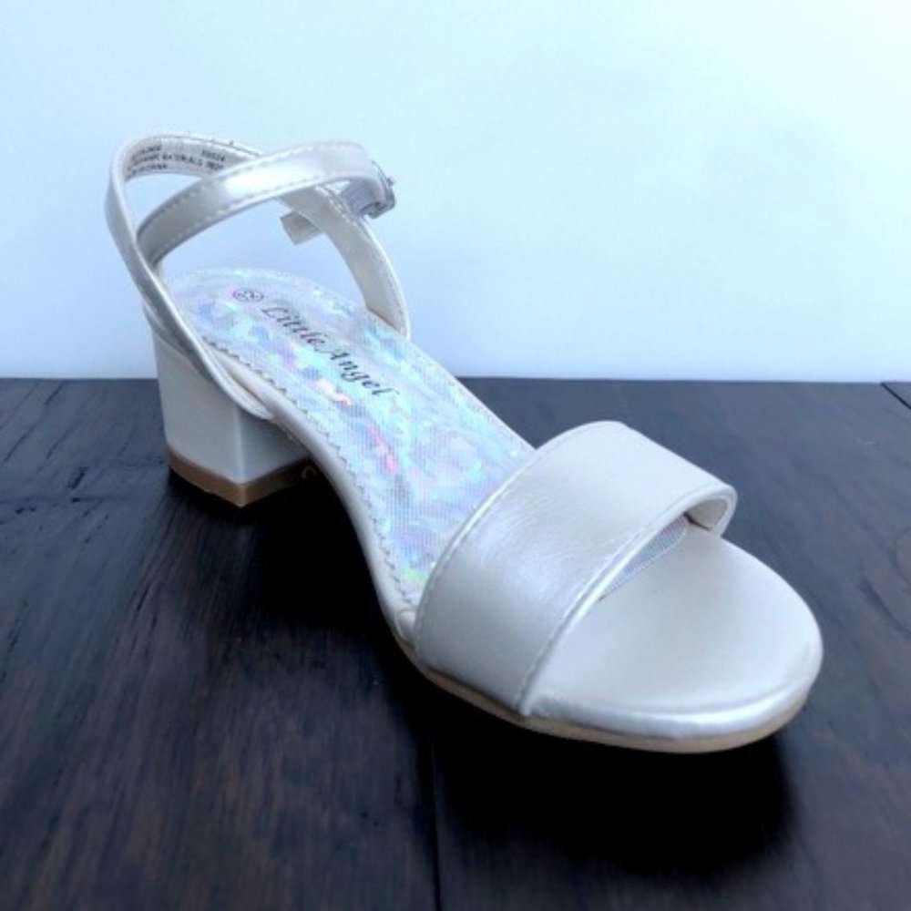 Toddler/Little Girl/Big Girl Single Strap Block Heel Sandal - Ivory Leatherette
